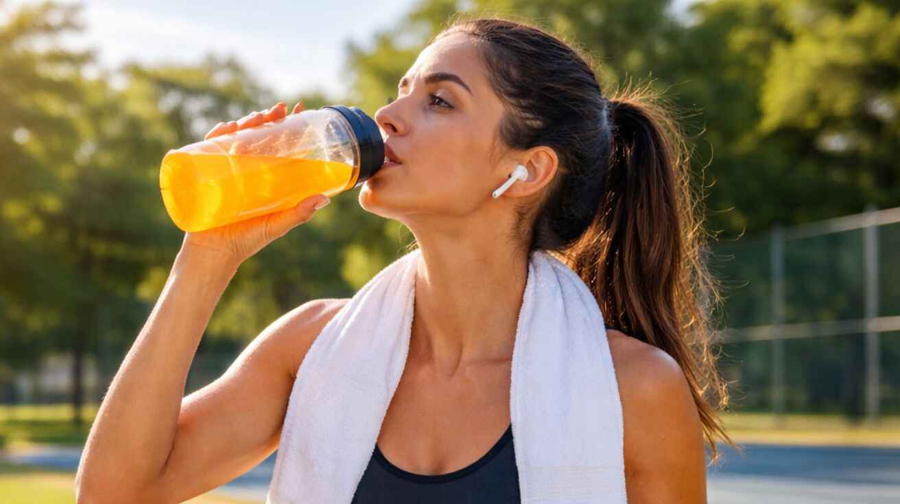 Athlete drinking electrolyte hydration drink after workout with ORS sachets