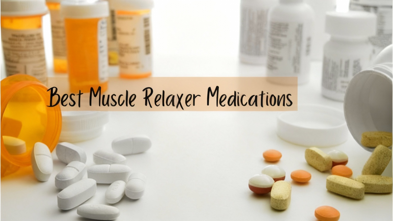 Best Muscle Relaxants Tablets in Pakistan for back pain and muscle pain relief various medicine bottles and tablets including white, orange, and yellow pills on a table.
