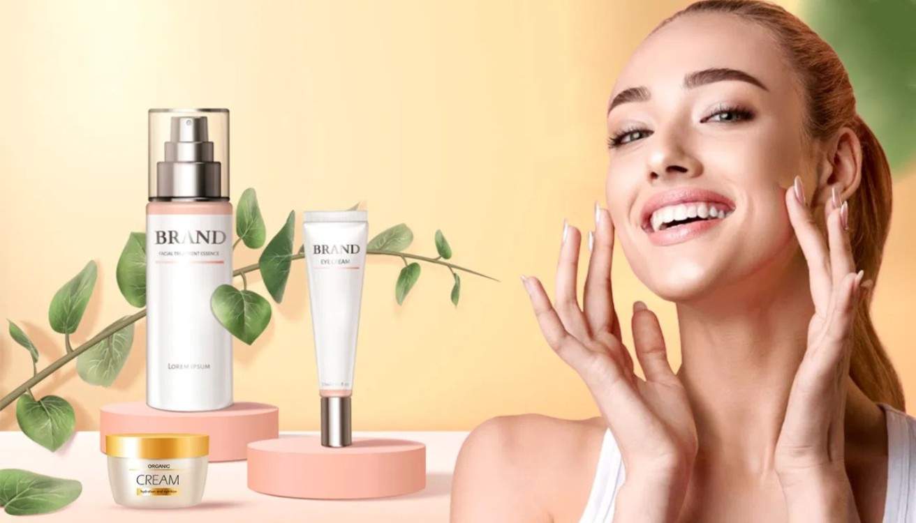 Different types of Vitamin C skincare products for oily, dry, and sensitive skin with oranges and natural elements in a bright setting.